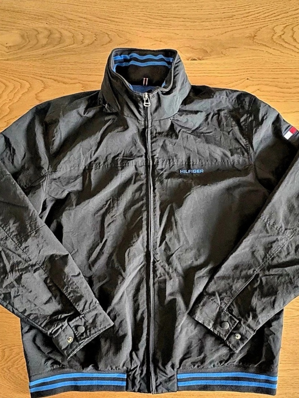 Tommy Hilfiger Men Black Blue Full Zip Windbreaker Jacket Size XXL⁠